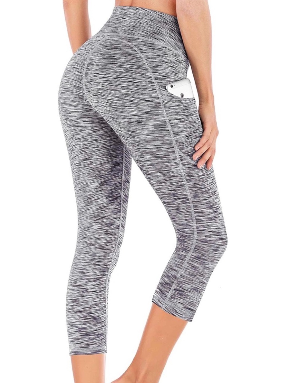 🖤🤍High Waisted Capri Leggings Small | Yoga Pants w/ Pockets Gray Workout